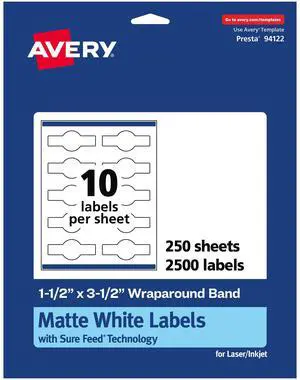 ® Matte White Wraparound Band Labels, Sure Feed® Technology, 1-1/2" x 3-1/2", 2,500 White Labels, Print-to-the-Edge, Permanent Label Adhesive, Laser/Inkjet Printable Labels ® Matte White Wraparound Band Labels, Sure Feed® Technology, 1-1/2" x 3-1/2", 2,500 White Labels, Print-to-the-Edge, Permanent Label Adhesive, Laser/Inkjet Printable Labels