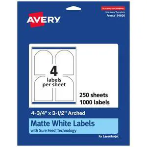 ® Matte White Arched Labels, Sure Feed® Technology, 4.75" x 3.5", 1,000 Matte White Printable Labels ® Matte White Arched Labels, Sure Feed® Technology, 4.75" x 3.5", 1,000 Matte White Printable Labels