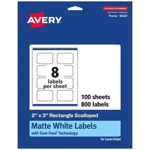 ® Matte White Scalloped Rectangle Labels, Sure Feed® Technology, 2" x 3", 800 Matte White Printable Labels ® Matte White Scalloped Rectangle Labels, Sure Feed® Technology, 2" x 3", 800 Matte White Printable Labels
