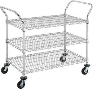 3-Tier Commercial Grade Rolling Cart, Heavy Duty Utility Cart with Wheels and Handles, Metal Kitchen Carts on Wheels with 600 lbs Capacity, Shelf Size 24" D x 40" W, NSF 3-Tier Commercial Grade Rolling Cart, Heavy Duty Utility Cart with Wheels and Handles, Metal Kitchen Carts on Wheels with 600 lbs Capacity, Shelf Size 24" D x 40" W, NSF