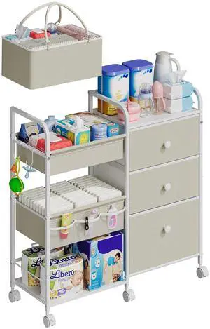 2In1 Baby Diaper Caddy Organizers and Storage, 3 Tier Rolling Cart with Dividers and Drawers, Mobile Utility Cart Baby Dresser Clothes Organizer for Changing Table, Crib Nursery, Bedroom 2In1 Baby Diaper Caddy Organizers and Storage, 3 Tier Rolling Cart with Dividers and Drawers, Mobile Utility Cart Baby Dresser Clothes Organizer for Changing Table, Crib Nursery, Bedroom