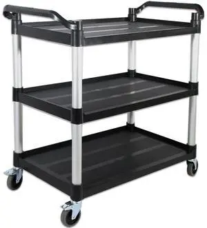 Plastic Commercial Cart Large Size, Restaurant Cart with Wheels Lockable, Heavy Duty Utility Service Cart for Foodservice, Commercial,Office, Warehouse, Black, 40.15X 19.29x 38.97 inches Plastic Commercial Cart Large Size, Restaurant Cart with Wheels Lockable, Heavy Duty Utility Service Cart for Foodservice, Commercial,Office, Warehouse, Black, 40.15X 19.29x 38.97 inches