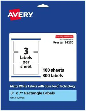 ® Matte White Rectangle Labels, Sure Feed® Technology, 3" x 7", 300 Matte White Printable Labels ® Matte White Rectangle Labels, Sure Feed® Technology, 3" x 7", 300 Matte White Printable Labels