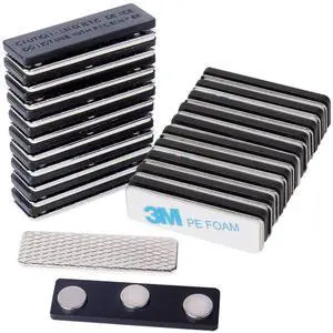 100 Pack Name Badge Magnets, Magnetic Name Badge Holders, Name Tag Magnet Backs with 3 Powerful Neodymium Magnets and 3M Adhesive Front Plate 100 Pack Name Badge Magnets, Magnetic Name Badge Holders, Name Tag Magnet Backs with 3 Powerful Neodymium Magnets and 3M Adhesive Front Plate