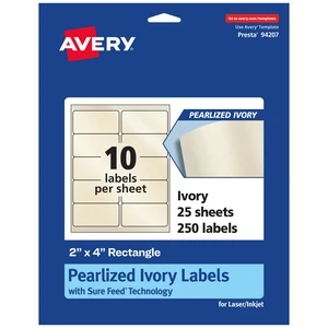 ® Pearlized Ivory Rectangle Labels, Sure Feed® Technology, 2" x 4", 250 Pearlized Ivory Labels, Laser/Inkjet Printable ® Pearlized Ivory Rectangle Labels, Sure Feed® Technology, 2" x 4", 250 Pearlized Ivory Labels, Laser/Inkjet Printable