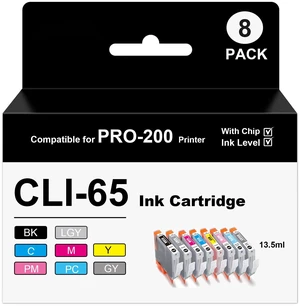 Cli-65 Ink Cartridge Compatible for PIXMA PRO-200 PRO-200S Printer 8-Pack pro 200 ink cartridges (1BK, 1C, 1M, 1Y, 1PM, 1PC, 1GY, 1LGY Cli-65 Ink Cartridge Compatible for PIXMA PRO-200 PRO-200S Printer 8-Pack pro 200 ink cartridges (1BK, 1C, 1M, 1Y, 1PM, 1PC, 1GY, 1LGY