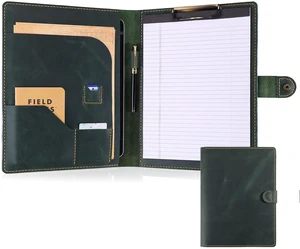 Leather Portfolio for Men & Women - Vintage Padfolio with Clipboard, Resume & Document Organizer for A4 Letter Size Writing Pad - Business Folder for Office & Conference (Green) Leather Portfolio for Men & Women - Vintage Padfolio with Clipboard, Resume & Document Organizer for A4 Letter Size Writing Pad - Business Folder for Office & Conference (Green)