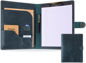 Leather Portfolio for Men & Women - Vintage Padfolio with Clipboard, Resume & Document Organizer for A4 Letter Size Writing Pad - Business Folder for Office & Conference (Blue) Leather Portfolio for Men & Women - Vintage Padfolio with Clipboard, Resume & Document Organizer for A4 Letter Size Writing Pad - Business Folder for Office & Conference (Blue)