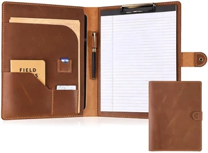 Leather Portfolio for Men & Women - Vintage Padfolio with Clipboard, Resume & Document Organizer for A4 Letter Size Writing Pad - Business Folder for Office & Conference (Brown) Leather Portfolio for Men & Women - Vintage Padfolio with Clipboard, Resume & Document Organizer for A4 Letter Size Writing Pad - Business Folder for Office & Conference (Brown)