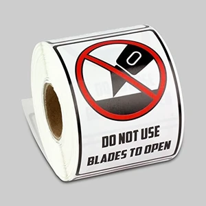 Do Not Use Blades to Open Stickers, 2 x 3 inch, 1500 Labels Warning Instruction Labels, Strong Adhesive, Do Not Use Sharp Objects, 5 Packs of 300 Do Not Use Blades to Open Stickers, 2 x 3 inch, 1500 Labels Warning Instruction Labels, Strong Adhesive, Do Not Use Sharp Objects, 5 Packs of 300