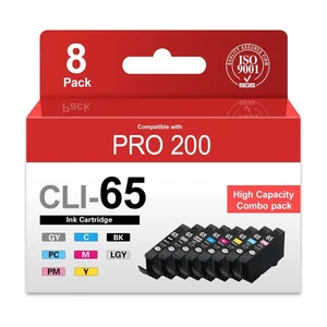 CLI-65 Cli65 Ink Cartridges Replacement for CLI 65 Pro-200 Ink with PRO-200, PRO-200S Printers (8-Pack, 1BK, 1C, 1M, 1Y, 1PM, 1PC, 1GY, 1LGY) CLI-65 Cli65 Ink Cartridges Replacement for CLI 65 Pro-200 Ink with PRO-200, PRO-200S Printers (8-Pack, 1BK, 1C, 1M, 1Y, 1PM, 1PC, 1GY, 1LGY)