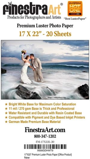 17" X 22" Premium Luster Inkjet Photo Paper - 20 Sheets 17" X 22" Premium Luster Inkjet Photo Paper - 20 Sheets