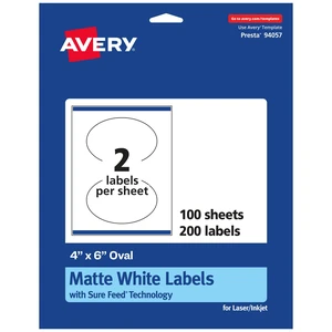 ® Matte White Oval Labels, Sure Feed® Technology, 4" x 6", 200 Matte White Printable Labels ® Matte White Oval Labels, Sure Feed® Technology, 4" x 6", 200 Matte White Printable Labels
