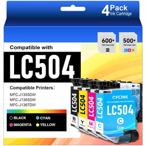 LC504 Ink Cartridges 4-Pack Combo Pack Compatible for brother printer Work with INKvestment 1355, 1365, and 1367 Printers, Black Cyan Magenta Yellow LC504 Ink Cartridges 4-Pack Combo Pack Compatible for brother printer Work with INKvestment 1355, 1365, and 1367 Printers, Black Cyan Magenta Yellow