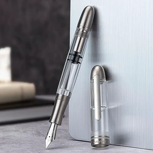 P36 Titanium Fountain Pen Clear Transparent Acrylic Piston Filling Pen, Bock Broad Nib Smooth Writing Pen Case Set P36 Titanium Fountain Pen Clear Transparent Acrylic Piston Filling Pen, Bock Broad Nib Smooth Writing Pen Case Set