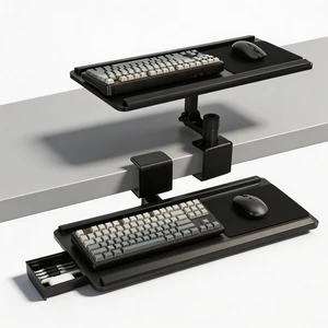 Adjustable Under Desk Keyboard Tray, 25"×10.6"360° Rotating Ergonomic Tray Clamp On Keyboard and Mouse Tray with Drawer, Desk Mount Tray for Office Gaming Studying Adjustable Under Desk Keyboard Tray, 25"×10.6"360° Rotating Ergonomic Tray Clamp On Keyboard and Mouse Tray with Drawer, Desk Mount Tray for Office Gaming Studying