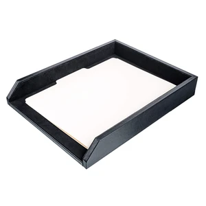 Black Leather Front-Load Letter Tray, Under 5 Gallons Black Leather Front-Load Letter Tray, Under 5 Gallons