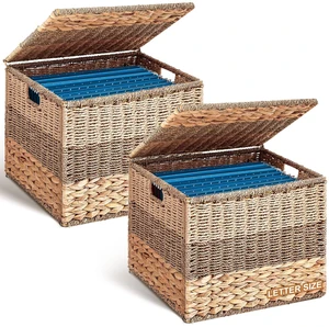 2pcs Decorative File Box Wicker File Basket, Letter & Legal Size Hanging Filing Cabinet with Lid, Handwoven Storage Organizer, Document Home Office, School Years Memory Box, Water Hyacinth 2pcs Decorative File Box Wicker File Basket, Letter & Legal Size Hanging Filing Cabinet with Lid, Handwoven Storage Organizer, Document Home Office, School Years Memory Box, Water Hyacinth