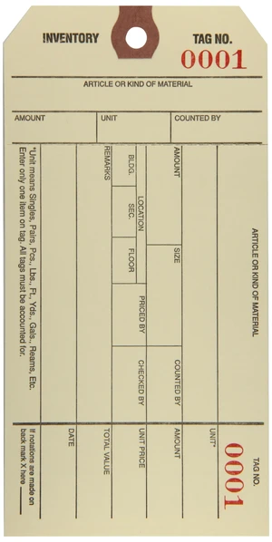 Inventory Tags with Numbered Tear-Off Stub, 8 6 1/4" x 3 1/8", Series (000-0999), Manila, for Inventory Management, Case of 1000, (G18011) Inventory Tags with Numbered Tear-Off Stub, 8 6 1/4" x 3 1/8", Series (000-0999), Manila, for Inventory Management, Case of 1000, (G18011)