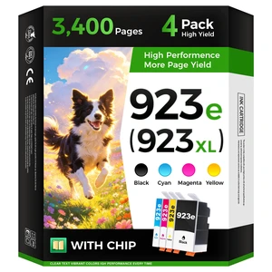 923 923e Ink Cartridges with chip 4-Pack High Yield Replacement for HP 923e 923XL 923 Ink Compatible for HP OfficeJet Pro 8135e 8138e 8139e 8122e 8120 8123 8130 8133 Printers Black Cyan Magenta Yellow 923 923e Ink Cartridges with chip 4-Pack High Yield Replacement for HP 923e 923XL 923 Ink Compatible for HP OfficeJet Pro 8135e 8138e 8139e 8122e 8120 8123 8130 8133 Printers Black Cyan Magenta Yellow
