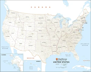 USA Map with County Names - Large - 48" x 38.5" Laminated USA Map with County Names - Large - 48" x 38.5" Laminated