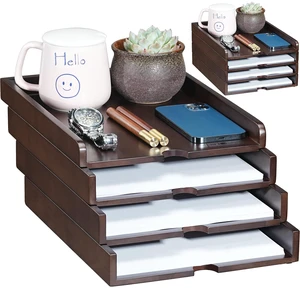 Solid Wood Stackable Letter Tray, 4-Tier Desk File Organizer for A4 Paper letter tray for files, mail, bills & documents. walnut finish desktop organizer for home office workspace declutter Solid Wood Stackable Letter Tray, 4-Tier Desk File Organizer for A4 Paper letter tray for files, mail, bills & documents. walnut finish desktop organizer for home office workspace declutter