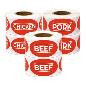 Beef Chicken Pork Meat Sticker Bundle, Red, 1.75 x 1 inch 1800 Labels, 6 Rolls, For Meat Markets & Supermarkets, Food Labeling Beef Chicken Pork Meat Sticker Bundle, Red, 1.75 x 1 inch 1800 Labels, 6 Rolls, For Meat Markets & Supermarkets, Food Labeling
