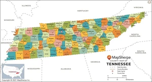 Tennessee Counties Map - Standard - 36" x 19.5" Laminated Tennessee Counties Map - Standard - 36" x 19.5" Laminated
