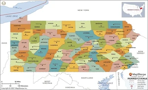 Pennsylvania Counties Map - Standard - 36" x 22" Laminated Pennsylvania Counties Map - Standard - 36" x 22" Laminated