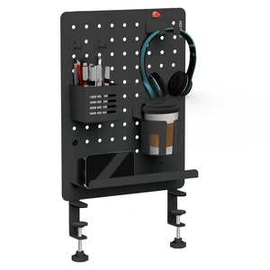 Clamp-On Magnetic Pegboard Organizer, 16.5x15.9 No-drill desktop storage with 7 accessories, vertical or horizontal mount for home office, gaming & crafting, black Clamp-On Magnetic Pegboard Organizer, 16.5x15.9 No-drill desktop storage with 7 accessories, vertical or horizontal mount for home office, gaming & crafting, black