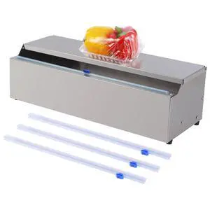 Stainless Steel Food Wrap Dispenser - 18 Commercial Stretch Film Packing Machine with Slide Cutter Stainless Steel Food Wrap Dispenser - 18 Commercial Stretch Film Packing Machine with Slide Cutter