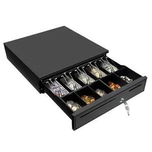 Black Cash Register Drawer 16" Black 5 Bill 5 Coin RJ11 RJ12 | Wide drawer with removable coin tray and 2 key-lock, compatible with Epson POS Square cashier till system Black Cash Register Drawer 16" Black 5 Bill 5 Coin RJ11 RJ12 | Wide drawer with removable coin tray and 2 key-lock, compatible with Epson POS Square cashier till system