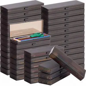 80 Pieces Back to School Plastic Pencil Boxes Pencil Case Bulk Frosted Clear Multi Colored Pens Holder Stackable Container with Lid & Snap for Stationery Office Classroom(Black) 80 Pieces Back to School Plastic Pencil Boxes Pencil Case Bulk Frosted Clear Multi Colored Pens Holder Stackable Container with Lid & Snap for Stationery Office Classroom(Black)