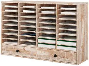 TQAVI Wood Classroom Mailbox 36 Compartments with 2 Drawer, Large Paper Organizer with Adjustable Shelves to Sorting Literature Bill, A4 Size File Organizer for Office School Home, Retro White TQAVI Wood Classroom Mailbox 36 Compartments with 2 Drawer, Large Paper Organizer with Adjustable Shelves to Sorting Literature Bill, A4 Size File Organizer for Office School Home, Retro White