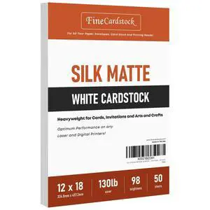 12 x 18" White Silk Matte Card Stock Extra Thick Heavy 130lb Cover (350gsm) Cardstock Great for Invitations, Greeting Cards, Scrapbooking, Crafts 50 Sheets per Pack (Not for Inkjet Printer) 12 x 18" White Silk Matte Card Stock Extra Thick Heavy 130lb Cover (350gsm) Cardstock Great for Invitations, Greeting Cards, Scrapbooking, Crafts 50 Sheets per Pack (Not for Inkjet Printer)