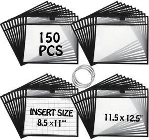 150 Pcs Dry Erase Pockets Bulk Reusable Job Ticket Holders Clear Plastic Sleeve Protector Work Order Sleeve Shop Ticket Holder for Teacher Week Gift Office Supply(11.5 x 12.5'',Black) 150 Pcs Dry Erase Pockets Bulk Reusable Job Ticket Holders Clear Plastic Sleeve Protector Work Order Sleeve Shop Ticket Holder for Teacher Week Gift Office Supply(11.5 x 12.5'',Black)