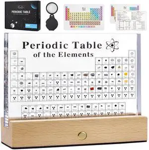 Large Periodic Table Of Elements with 83 Real Elements, Acrylic Periodic Table Display With Wooden Stand, 6x Chemistry Formula Reference Cards, Science Teacher Gift Classroom (Large (8.0 x 6.5 in)) Large Periodic Table Of Elements with 83 Real Elements, Acrylic Periodic Table Display With Wooden Stand, 6x Chemistry Formula Reference Cards, Science Teacher Gift Classroom (Large (8.0 x 6.5 in))