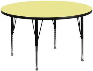 Wren 42'' Round Yellow Thermal Laminate Activity Table - Height Adjustable Short Legs Wren 42'' Round Yellow Thermal Laminate Activity Table - Height Adjustable Short Legs