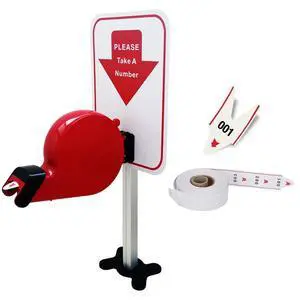 3-Digit Turn Ticket Dispenser (Red) with Stand, Sign and Ticket Roll for Waiting Line Queue Number Machine for Pickup/Order/Deli Counter, Service Window & Reception Desk 3-Digit Turn Ticket Dispenser (Red) with Stand, Sign and Ticket Roll for Waiting Line Queue Number Machine for Pickup/Order/Deli Counter, Service Window & Reception Desk