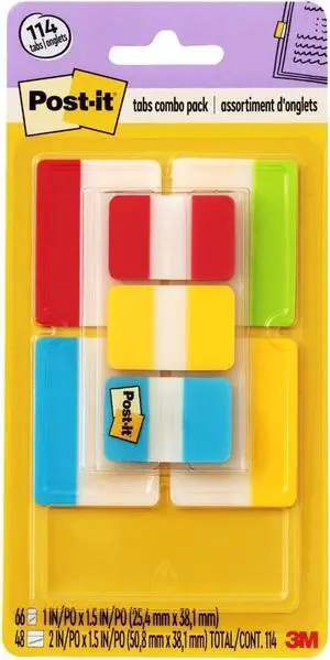 Tabs Value Pack, Assorted Primary Colors, 1 in and 2 in Sizes, 114 Tabs/Pack (686-VAD2) (Pack of 12) Tabs Value Pack, Assorted Primary Colors, 1 in and 2 in Sizes, 114 Tabs/Pack (686-VAD2) (Pack of 12)