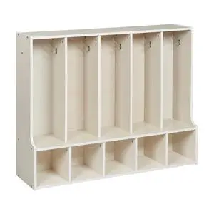 Streamline 5-Section Toddler Coat Locker with Bench, Classroom Furniture, White Wash Streamline 5-Section Toddler Coat Locker with Bench, Classroom Furniture, White Wash