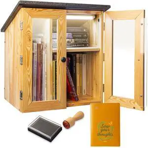 Little Library Box Outdoor with LED Lights, Larch Wood, Waterproof | Accessories, adjustable shelves & assembly kit. Community lending box, asphalt roof. For neighborhoods, schools, book sharing Little Library Box Outdoor with LED Lights, Larch Wood, Waterproof | Accessories, adjustable shelves & assembly kit. Community lending box, asphalt roof. For neighborhoods, schools, book sharing