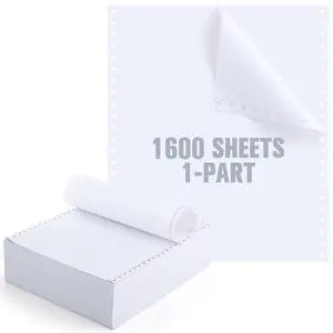 Blank 9.5x11 Inches Continuous Feed Computer Paper Fanfold for Printers Perforated Edge 1-part, 1600 Sheets Perfect for Receipts, Invoices, Bill List, 92 Bright, 20 lb Blank 9.5x11 Inches Continuous Feed Computer Paper Fanfold for Printers Perforated Edge 1-part, 1600 Sheets Perfect for Receipts, Invoices, Bill List, 92 Bright, 20 lb