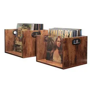 Vinyl Record Storage Crate 2 Pack, Holds up To 60 LPs, Album Visible Storage Box with Acrylic Front, Handle, Wooden Multi-Purpose Organizer for Records, Magazines and Books, Desktop and Home Office Vinyl Record Storage Crate 2 Pack, Holds up To 60 LPs, Album Visible Storage Box with Acrylic Front, Handle, Wooden Multi-Purpose Organizer for Records, Magazines and Books, Desktop and Home Office
