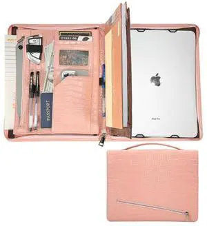 Croc-Pattern Leather Portfolio for Women with Handle, 11-13 inch iPad Holder Padfolio, Aesthetic Office Professional Organizer, Zippered Resume Binder for Interviews & Graduation Gift, Pink Croc-Pattern Leather Portfolio for Women with Handle, 11-13 inch iPad Holder Padfolio, Aesthetic Office Professional Organizer, Zippered Resume Binder for Interviews & Graduation Gift, Pink