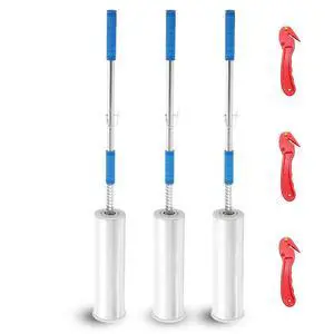 3-Pack Long Handle Stretch Wrap Dispenser with Safety Knife, Stretch Wrap Dispenser Long 48" Wrap Pole for Pallet Wrap Stretch Film, Rolls 1.5" to 3" Diamater, Fits 12"-24" Rolls (Film Not Included) 3-Pack Long Handle Stretch Wrap Dispenser with Safety Knife, Stretch Wrap Dispenser Long 48" Wrap Pole for Pallet Wrap Stretch Film, Rolls 1.5" to 3" Diamater, Fits 12"-24" Rolls (Film Not Included)