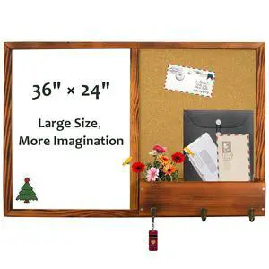 Large Dry Erase Board & Cork Board Combo,35.4"×23.6",Walnut Brown | Whiteboard & Bulletin Board Combo,Solid Pine Wood Frame,Wall-Mounted Mail Sorter & Key Hooks,Writing,Notes,Pinning Photos Large Dry Erase Board & Cork Board Combo,35.4"×23.6",Walnut Brown | Whiteboard & Bulletin Board Combo,Solid Pine Wood Frame,Wall-Mounted Mail Sorter & Key Hooks,Writing,Notes,Pinning Photos