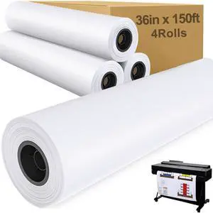 Plotter Paper 36" x 150', 2" Core 4.2 mil - 80 g/m² 20lb Bond Tracing Paper Roll for Wide Format Ink Jet Printers | Architectural Blueprints, Engineering Drawings, CAD, Custom-Sized Prints (4 Rolls) Plotter Paper 36" x 150', 2" Core 4.2 mil - 80 g/m² 20lb Bond Tracing Paper Roll for Wide Format Ink Jet Printers | Architectural Blueprints, Engineering Drawings, CAD, Custom-Sized Prints (4 Rolls)