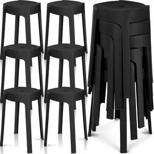 6 Pack Plastic Stackable Stools 18 Inch Portable Nesting Stack Stools Round Colorful Backless Bar Seating for Home Party Office (Black) 6 Pack Plastic Stackable Stools 18 Inch Portable Nesting Stack Stools Round Colorful Backless Bar Seating for Home Party Office (Black)