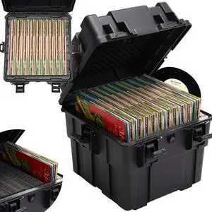 Stackable Vinyl Record Storage Case Box Holds 110 Records | High-Density Protective Foam | Hard Shell Storage Crate with Lid & Handles | Valuable LP Albums Organizer Cases Collection 7/10/12 Inch Stackable Vinyl Record Storage Case Box Holds 110 Records | High-Density Protective Foam | Hard Shell Storage Crate with Lid & Handles | Valuable LP Albums Organizer Cases Collection 7/10/12 Inch